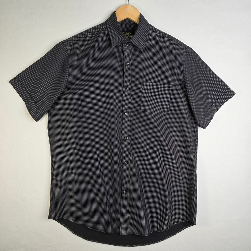 Dukes Bark Mens Medium Black Polka Dot Short Sleeve Button Up Shirt Sportswear